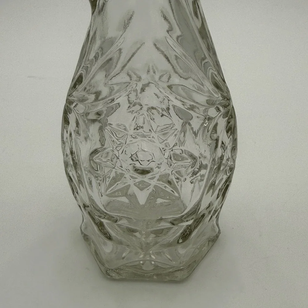 Vintage Starburst Pressed Glass Cruet with Stopper and Creamer Pitcher Set EUC‎